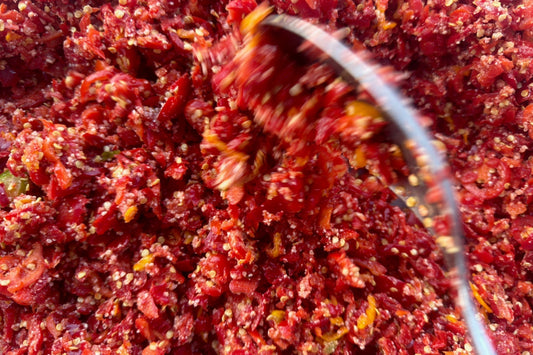 red chilli chopped and mixed with salt for maximum fermentation flavour