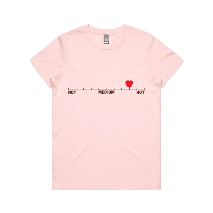 women's graphic tee, funny t-shirt, spicy humor shirt, heat scale tee, statement tee, soft cotton tee, gift for her, trendy tee, pink t-shirt, novelty t-shirt